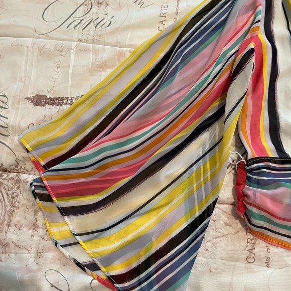 🔥SALE🔥 NEW YORK & CO COLORFUL STRIPE TIE WRAP BLOUSE TOP SIZE M - Picture 8 of 12